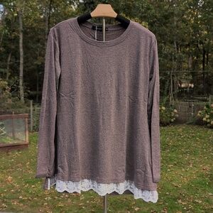 Sanifer Women Lace Long Sleeve Tunic Top Blouse In Coffee Brown NWT